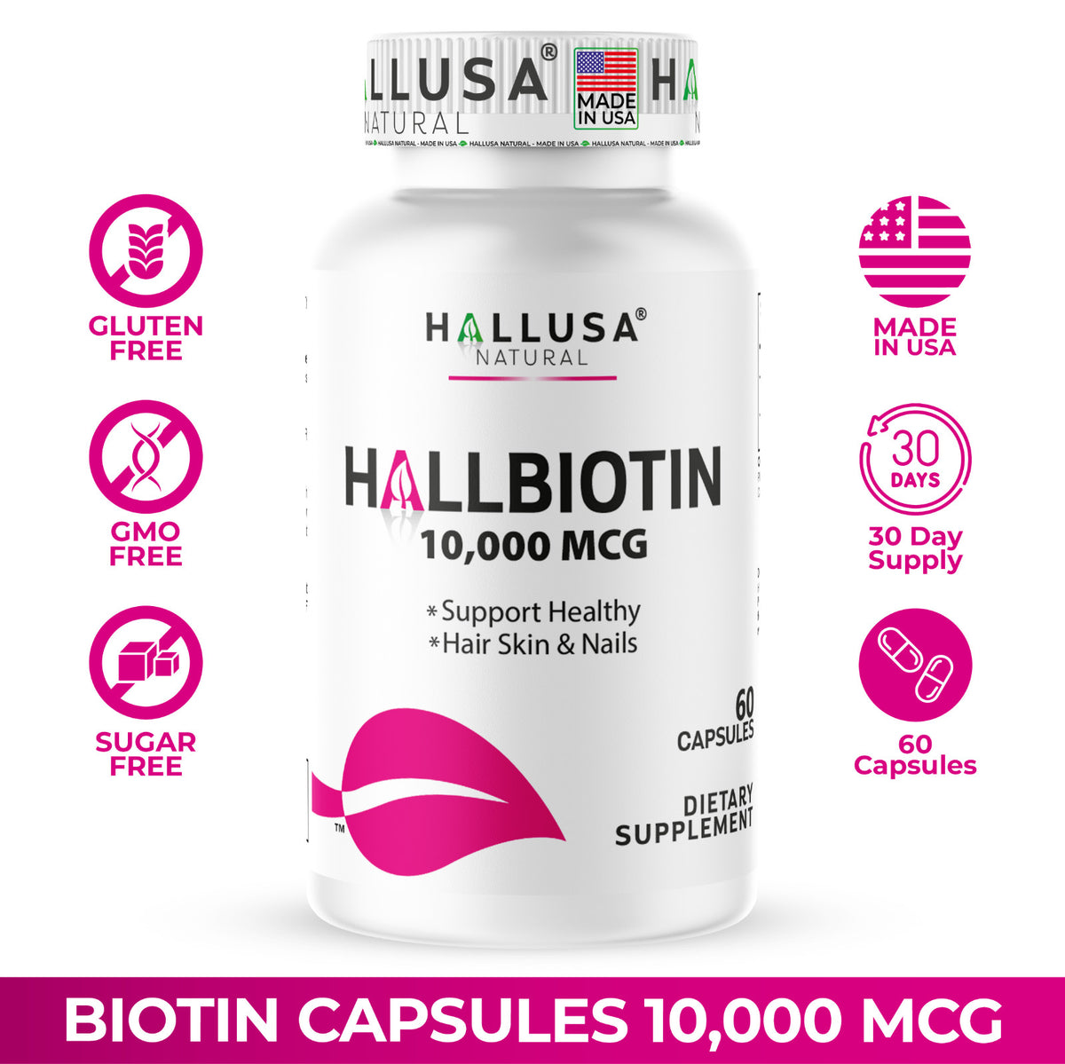 Biotin 10,000 mcg Capsules – Hair, Skin & Nails Support, 60 Count