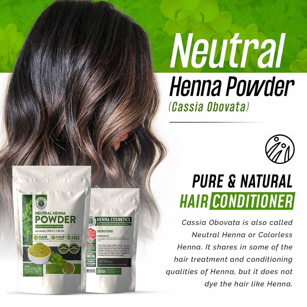 Neutral Henna Powder for Hair Conditioning - 100g Organic Cassia Obovata