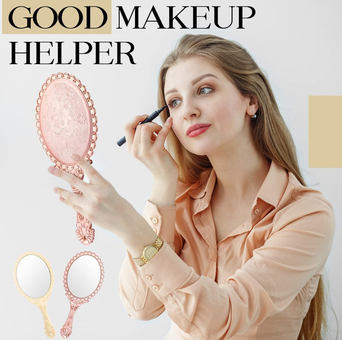 Vintage Handheld Makeup Mirrors Set - 20 Pieces with Handles, 9.8 Inches, Retro Flower Design