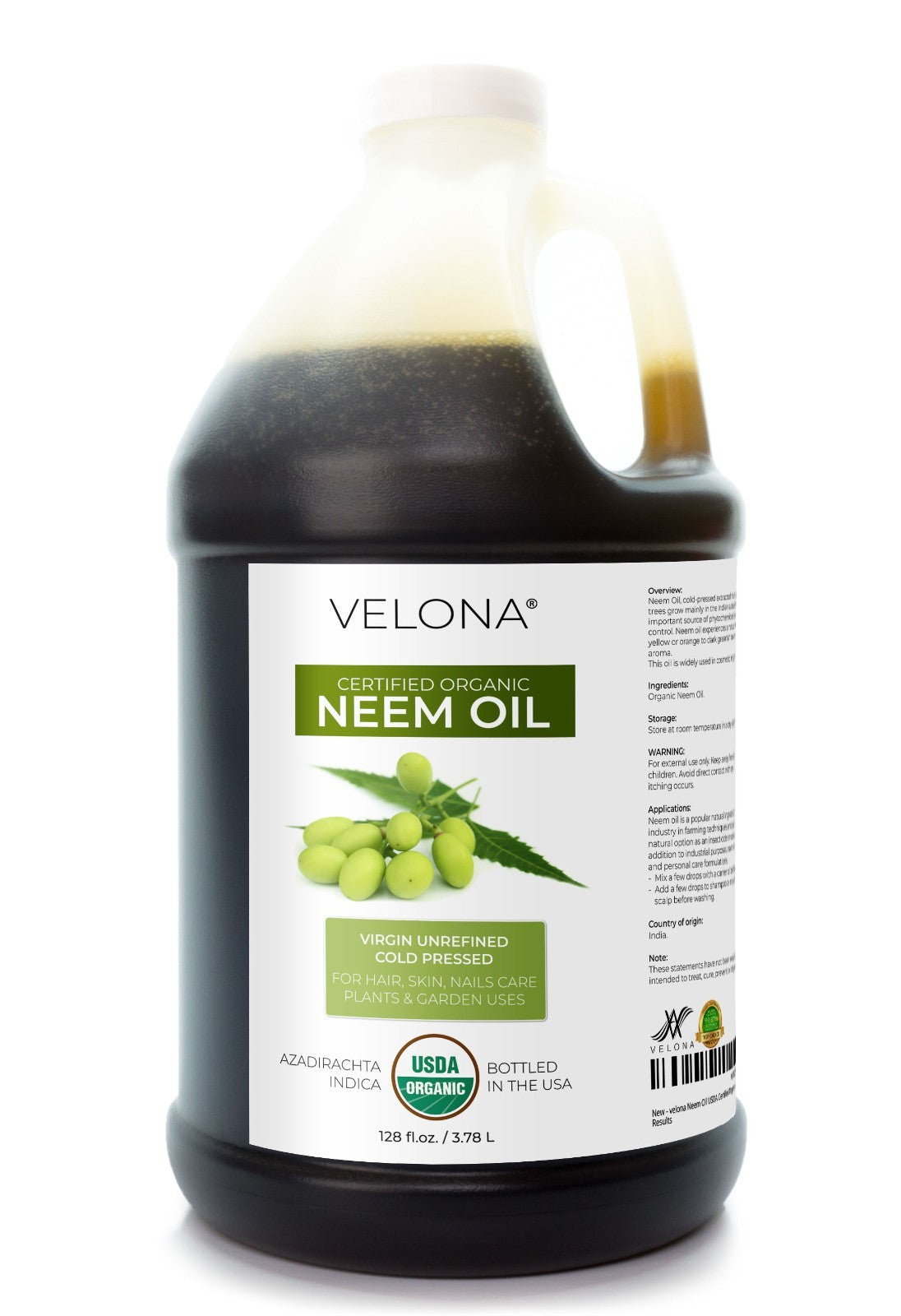 Neem Oil USDA Organic Cold Pressed - 1 Gallon