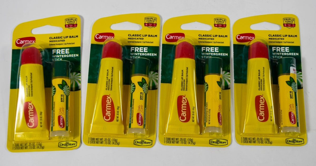 Carmex Classic Lip Balm Protectant & Wintergreen Stick Set - Medicated, SPF 15
