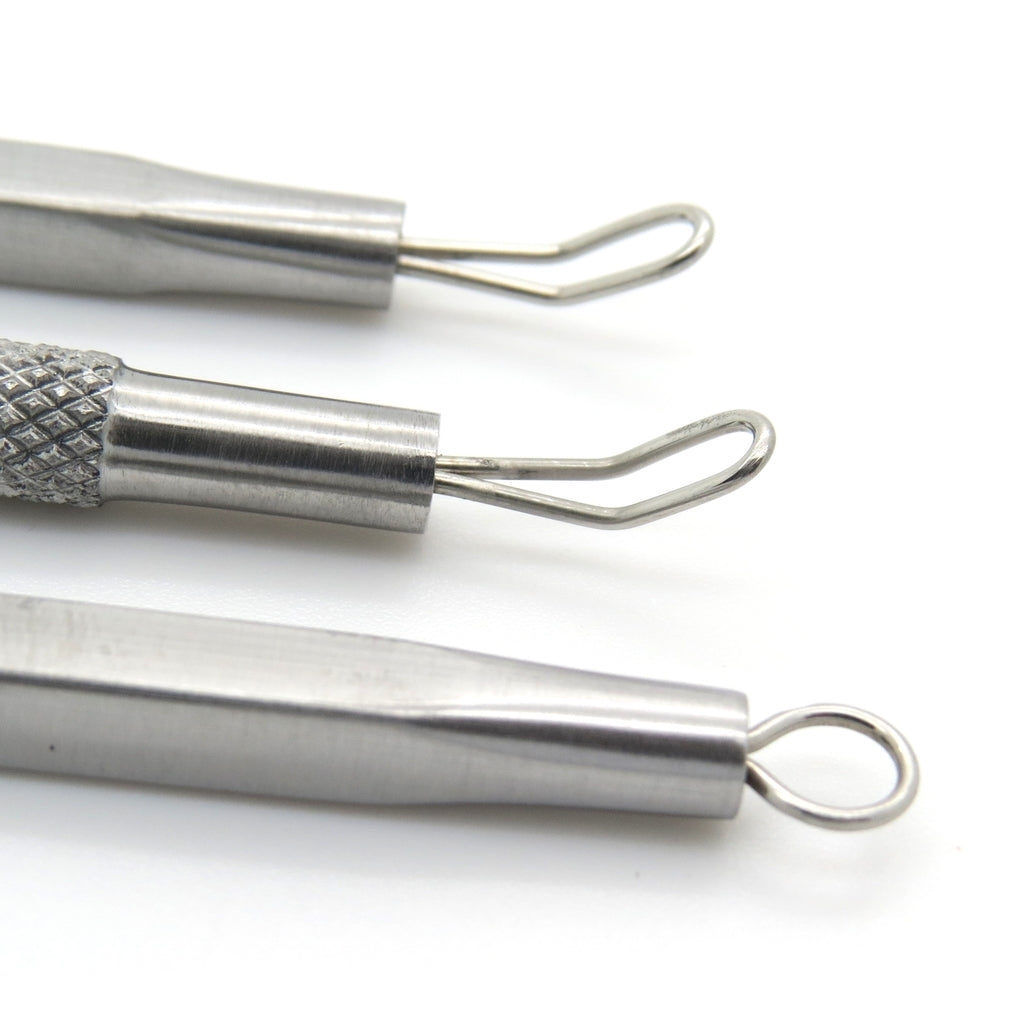 Comedone Extractor Tool Set of 3 - Blackhead & Acne Blemish Remover Kit