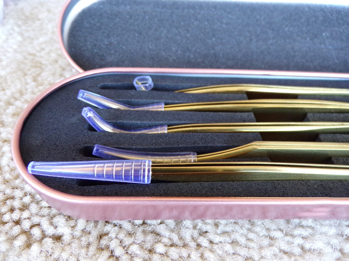 High Precision Lash Tweezers Set - 5 Stainless Steel Gold Eyelash Tool