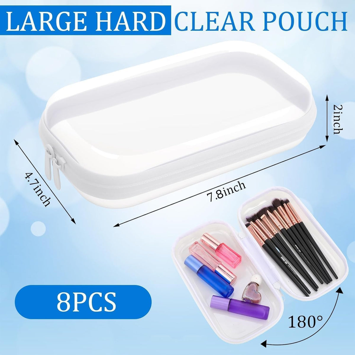 8-Pack Clear Hard Shell Zipper Pouches for Travel Storage & Organization