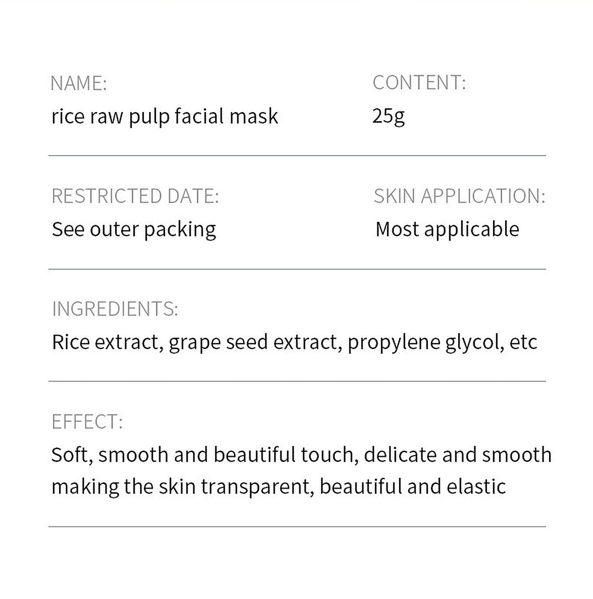Rice Raw Pulp Moisturizing Facial Mask Set - 4pcs x 25g
