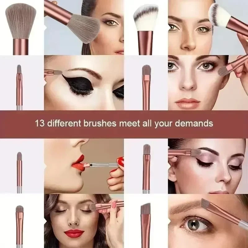 13-Piece Professional Makeup Brush Set for Face & Eyes