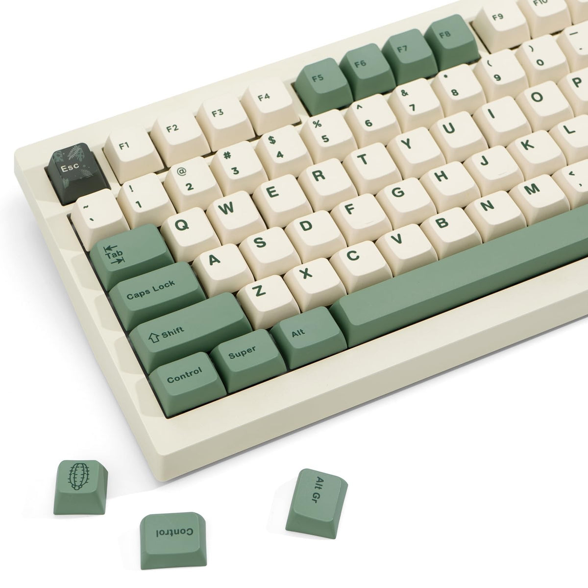 Green PBT Keycap Set for Mechanical Keyboard - MDA Profile, ANSI Layout, Botanical Theme