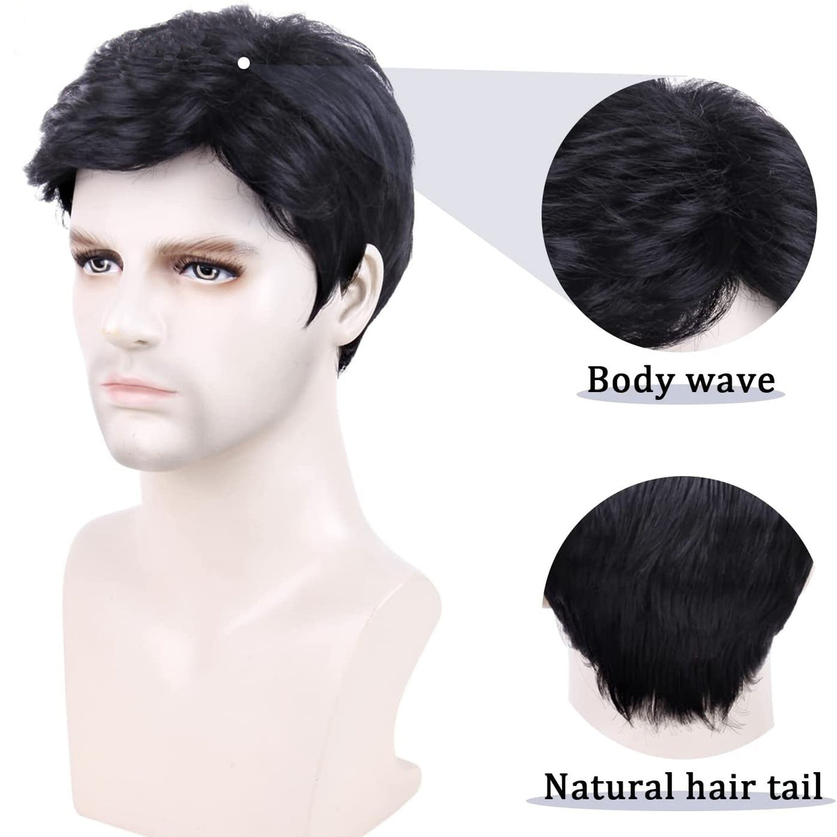 Men's Short Black Wavy Synthetic Wig for Daily & Cosplay Use