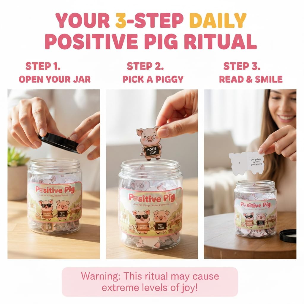 Pink Pig Jar with 60 Daily Affirmation Cards - Positive Motivation & Gift