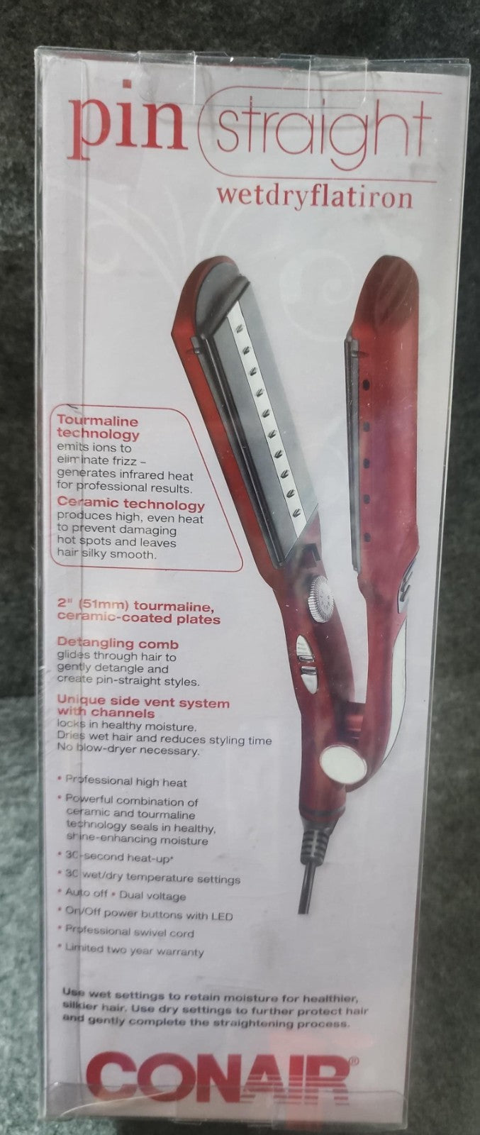 Wet Dry Flat Iron with Tourmaline Ceramic Plates - Conair 2'' CS36F-2PK