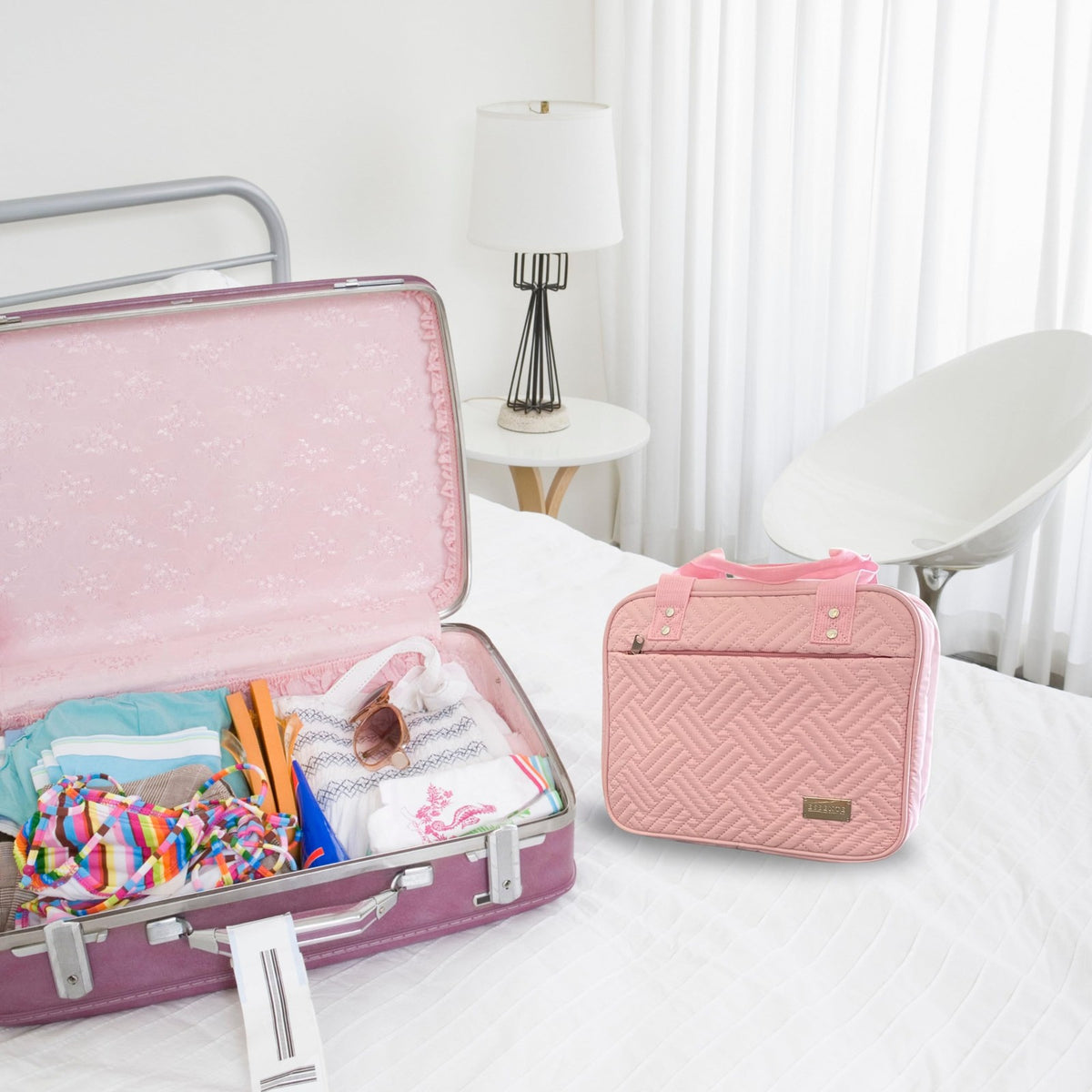 Women's Travel Toiletry Bag with Removable Pouch & Hanging Hook - Water Resistant Pink
