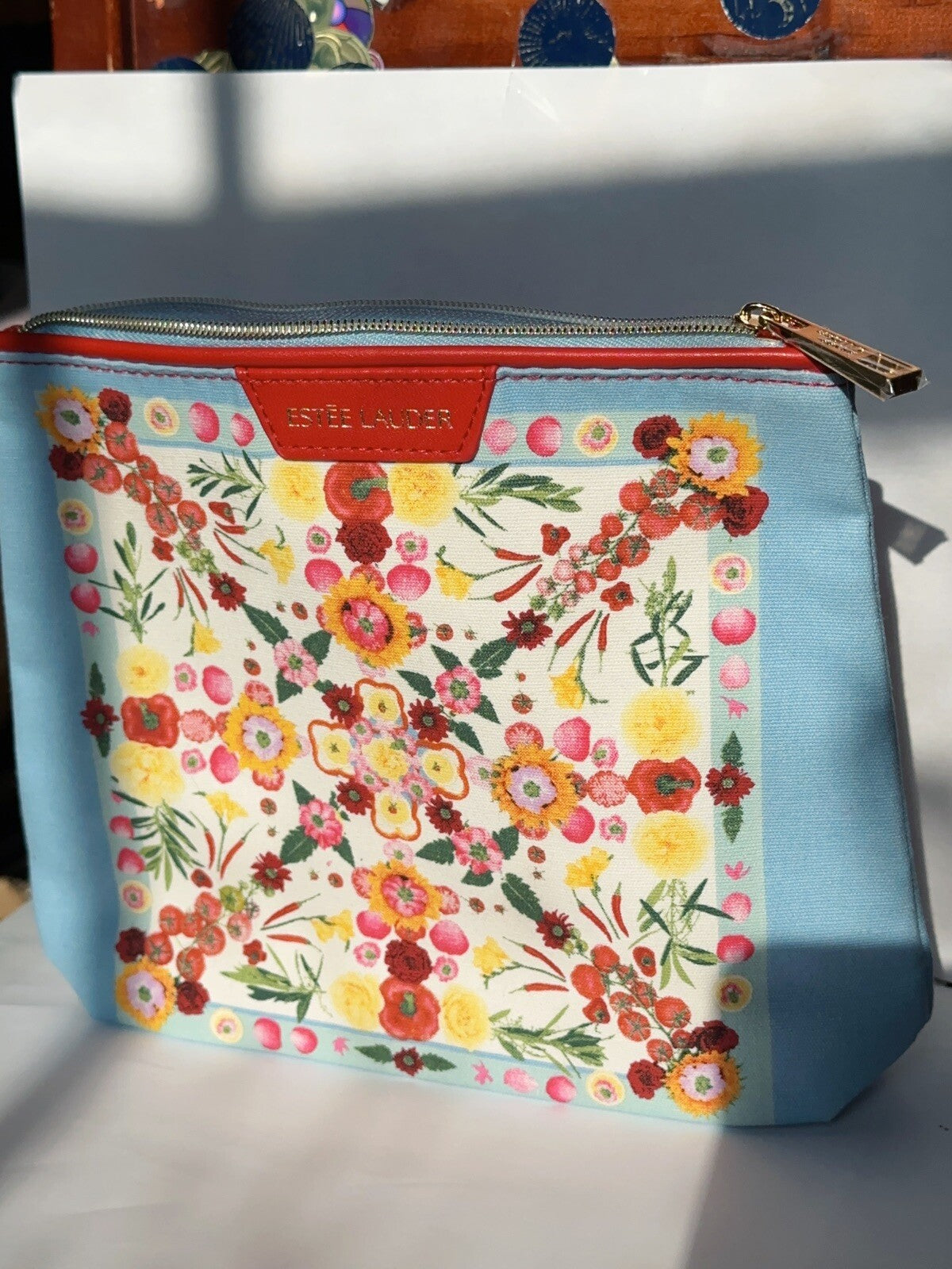 Estée Lauder Light Blue Flower Cosmetic Bag Travel Makeup Pouch