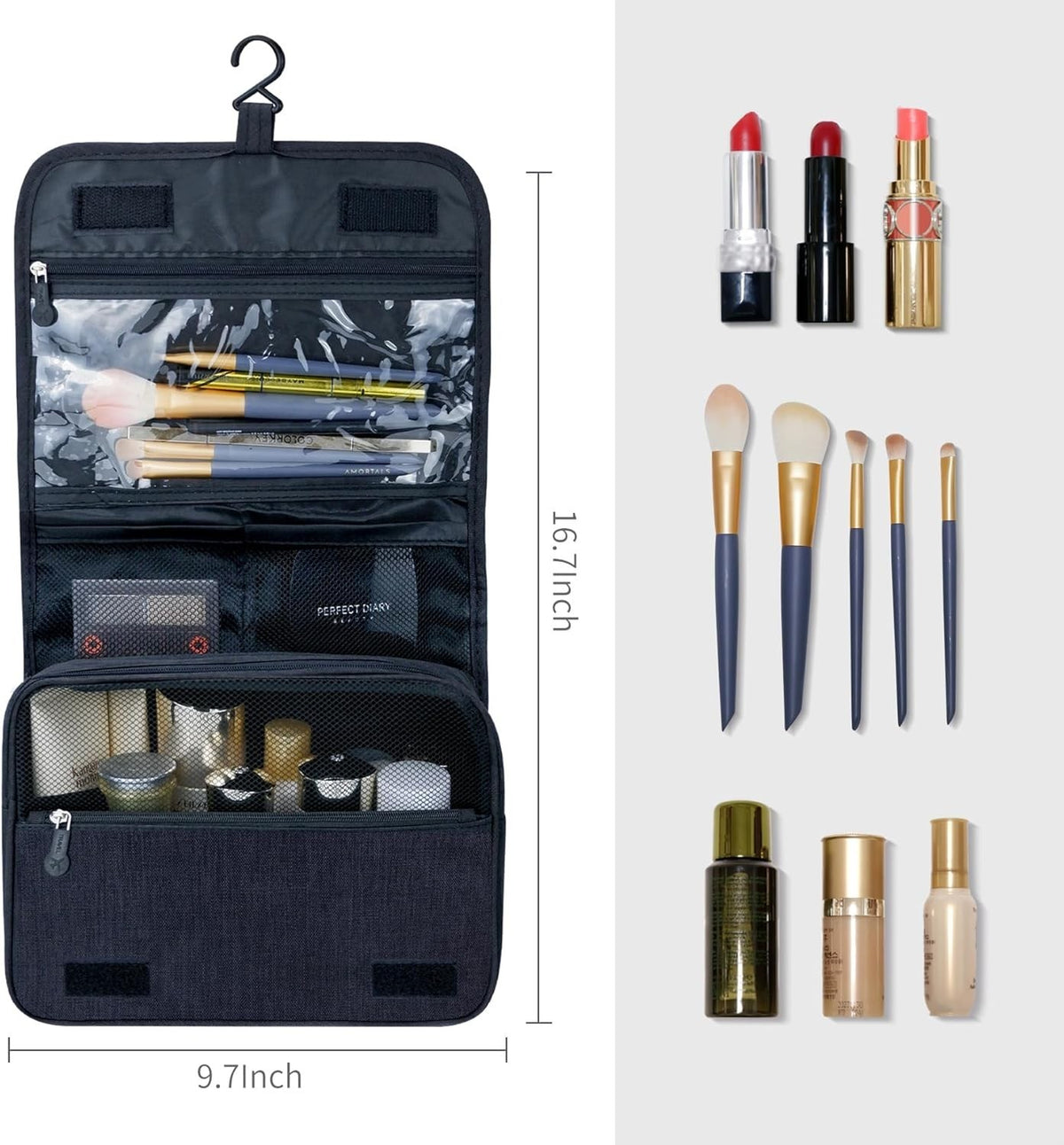 Large Waterproof Travel Toiletry Bag with Hanging Hook for Men & Women