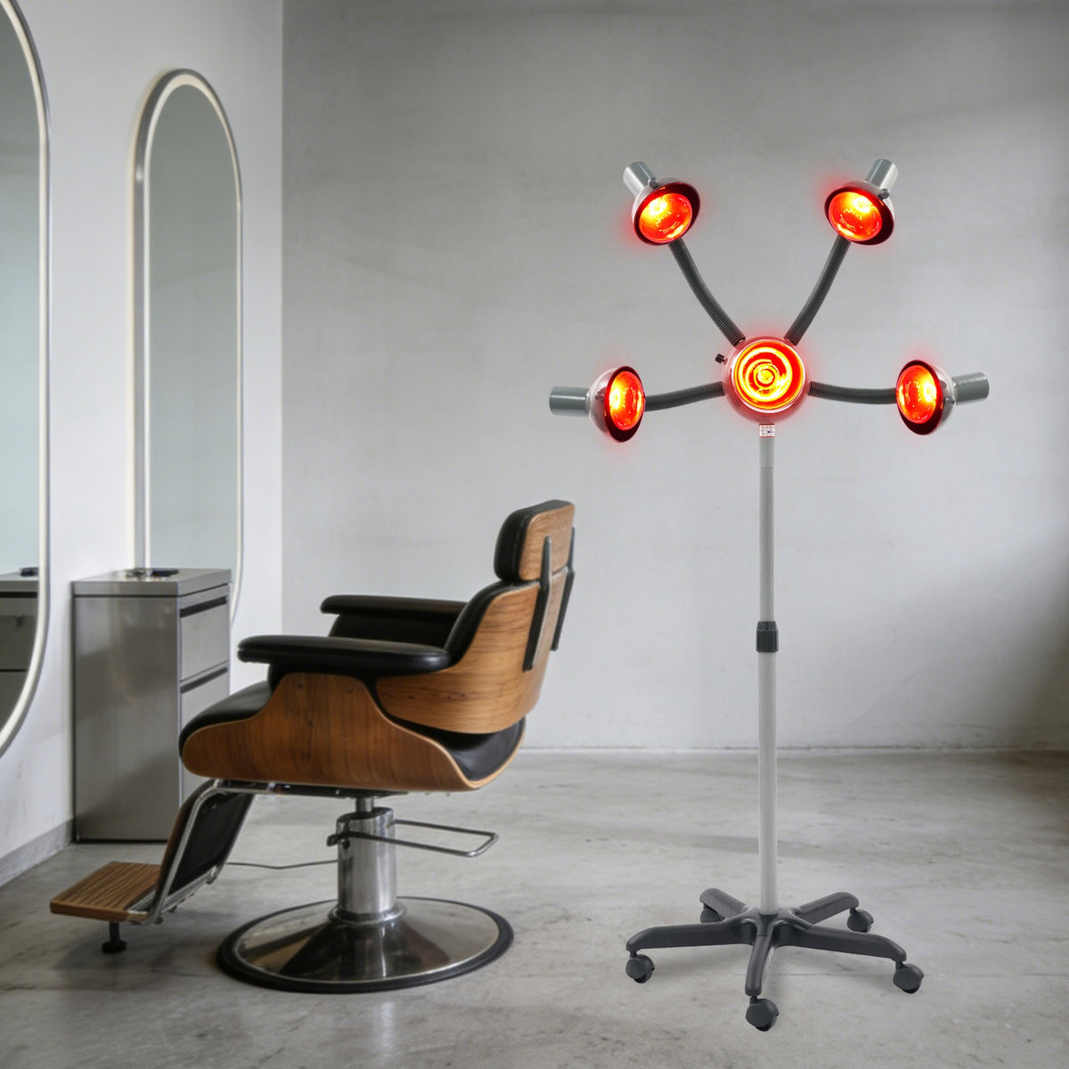 Portable 5-Head Floor Hair Dryer with Adjustable Height and Wheels