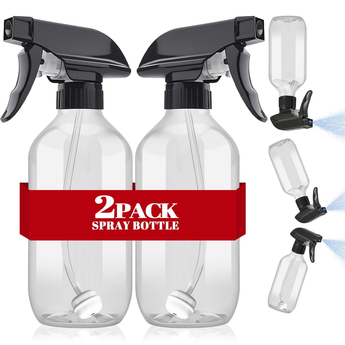 16oz Plastic Spray Bottles 2 Pack for Cleaning, Gardening & More