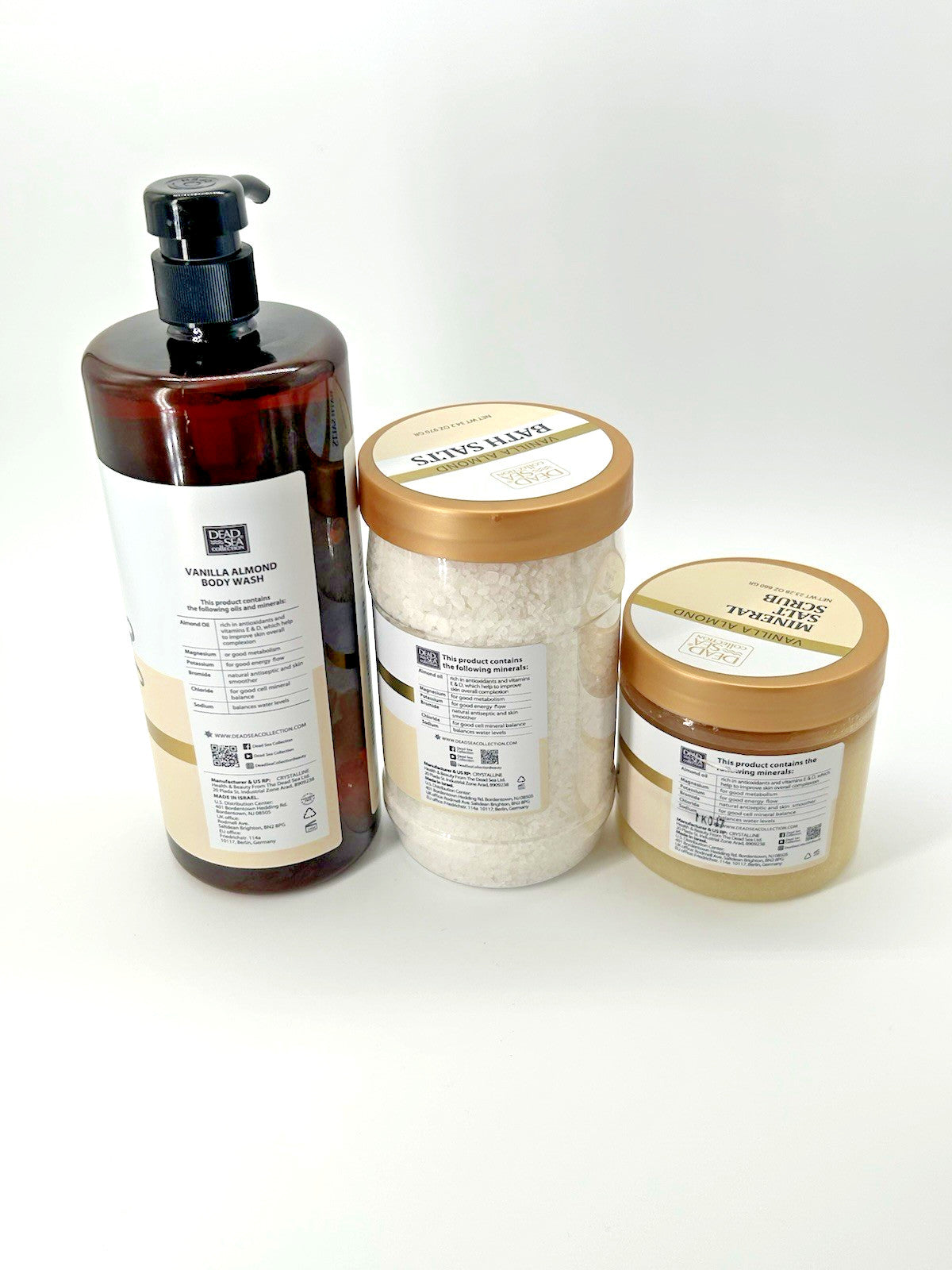 Dead Sea Vanilla Almond Body Wash (33.8 oz), Salts (34.2) Scrub