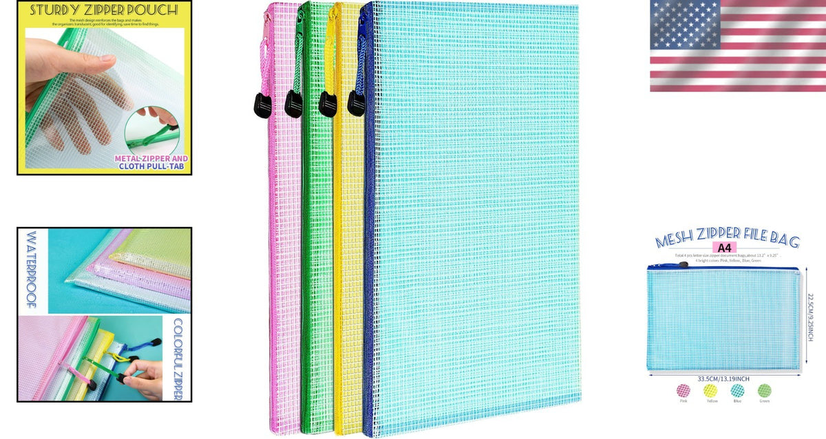 Mesh Zipper Pouches Set of 4 for Organizing Travel & Storage