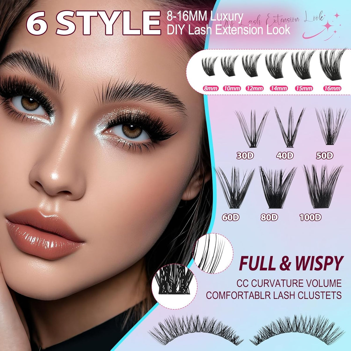 708Pcs Lash Clusters Kit - 30D/40D/50D/60D Faux Mink Eyelash Extensions