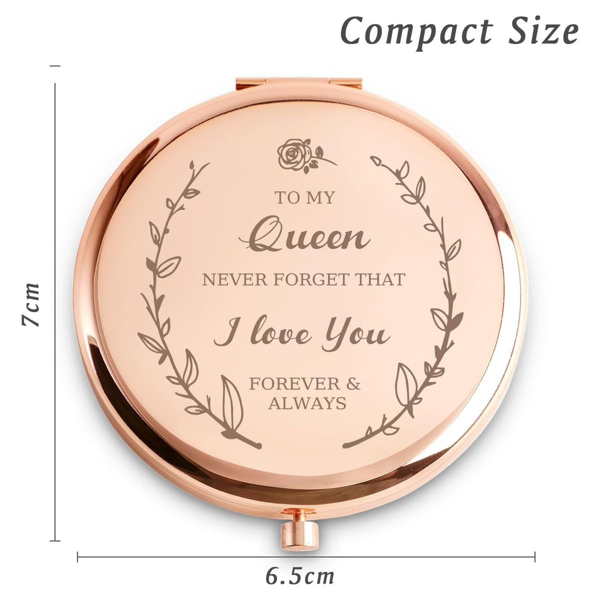 Personalized Compact Mirror for Women - Engraved Rose Gold Makeup Mirror Gift for Wife, Mom, Her