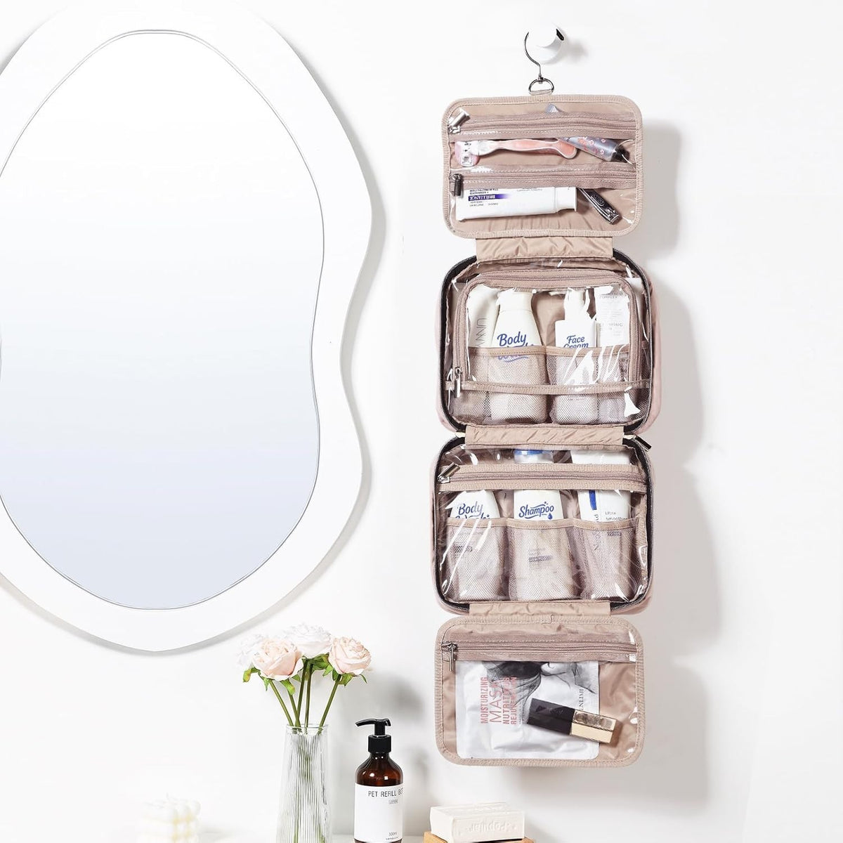 Travel Toiletry Bag for Women Hanging Makeup Organizer Pink