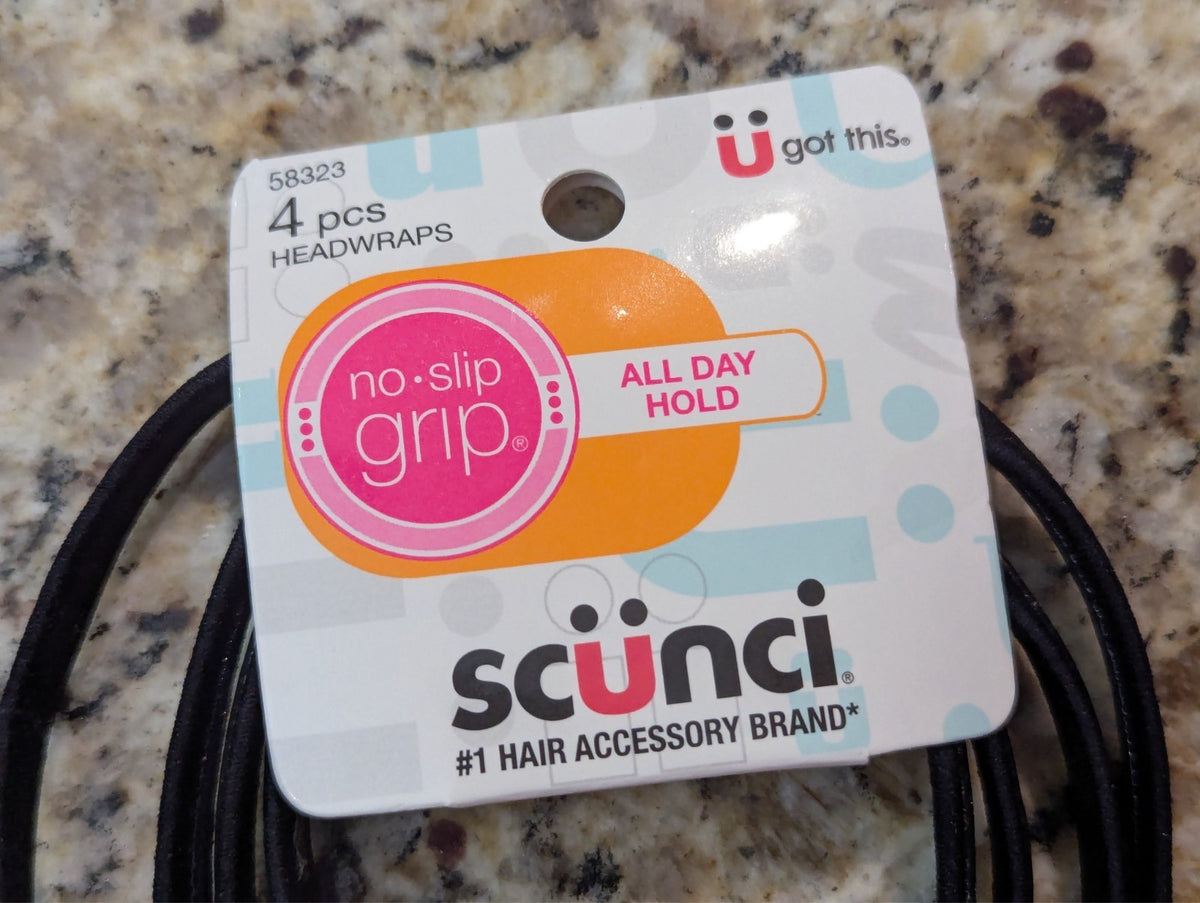 Scünci 4 Piece Headwraps No-Slip Grip Headbands All Day Hold Black