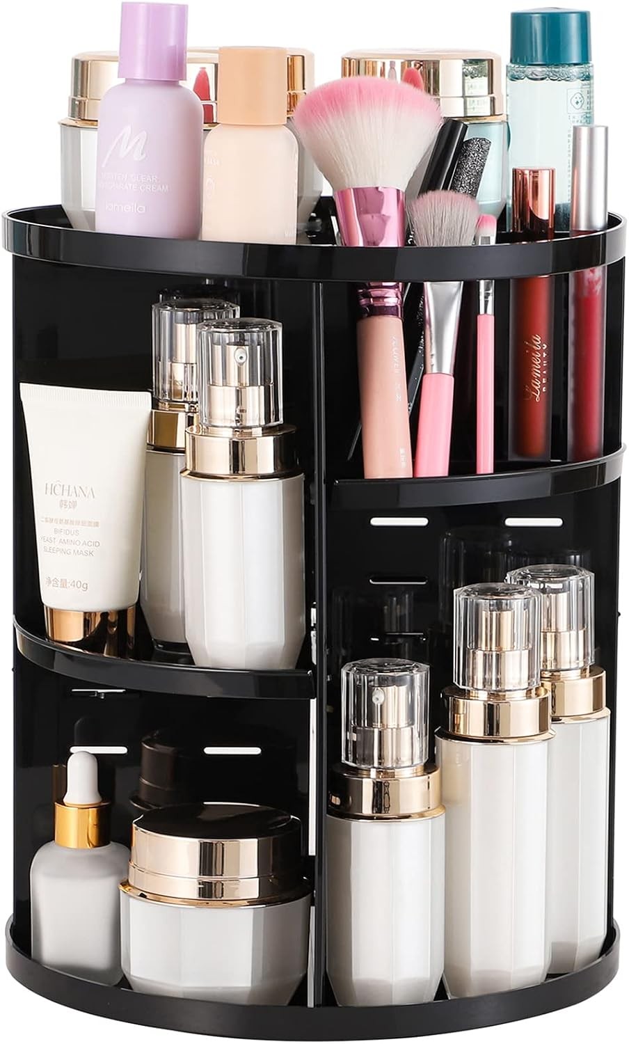 Rotating Makeup Organizer with Adjustable Layers - Vanity Storage, 360 Spin