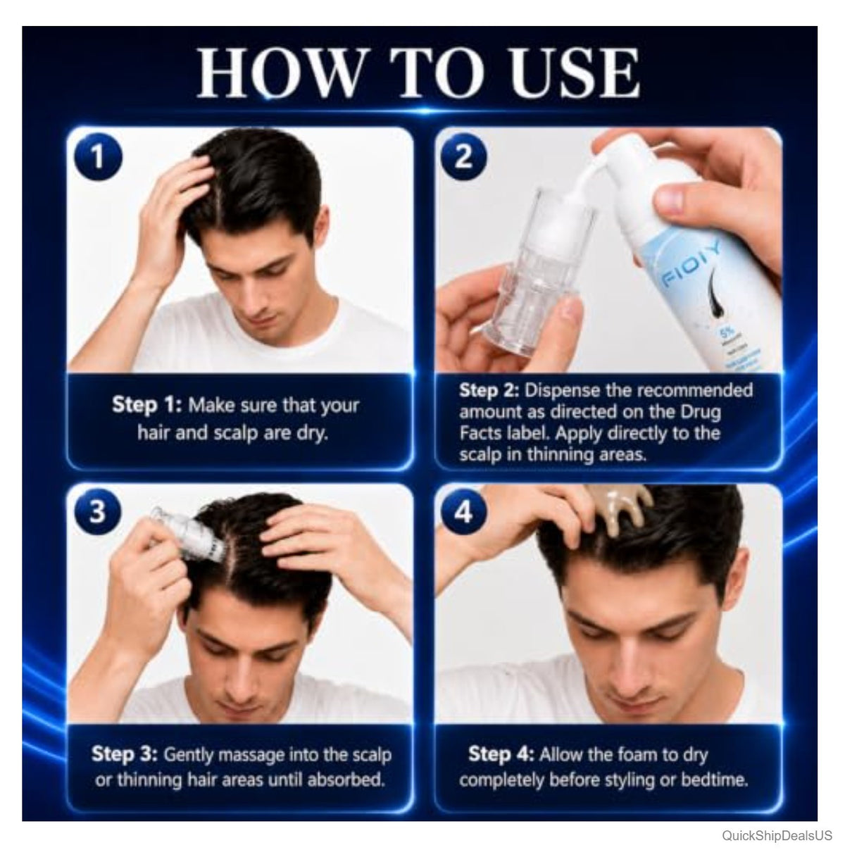 5% Minoxidil Foam For Hair Regrowth Men Women 160 mL 2 Bottles Scalp