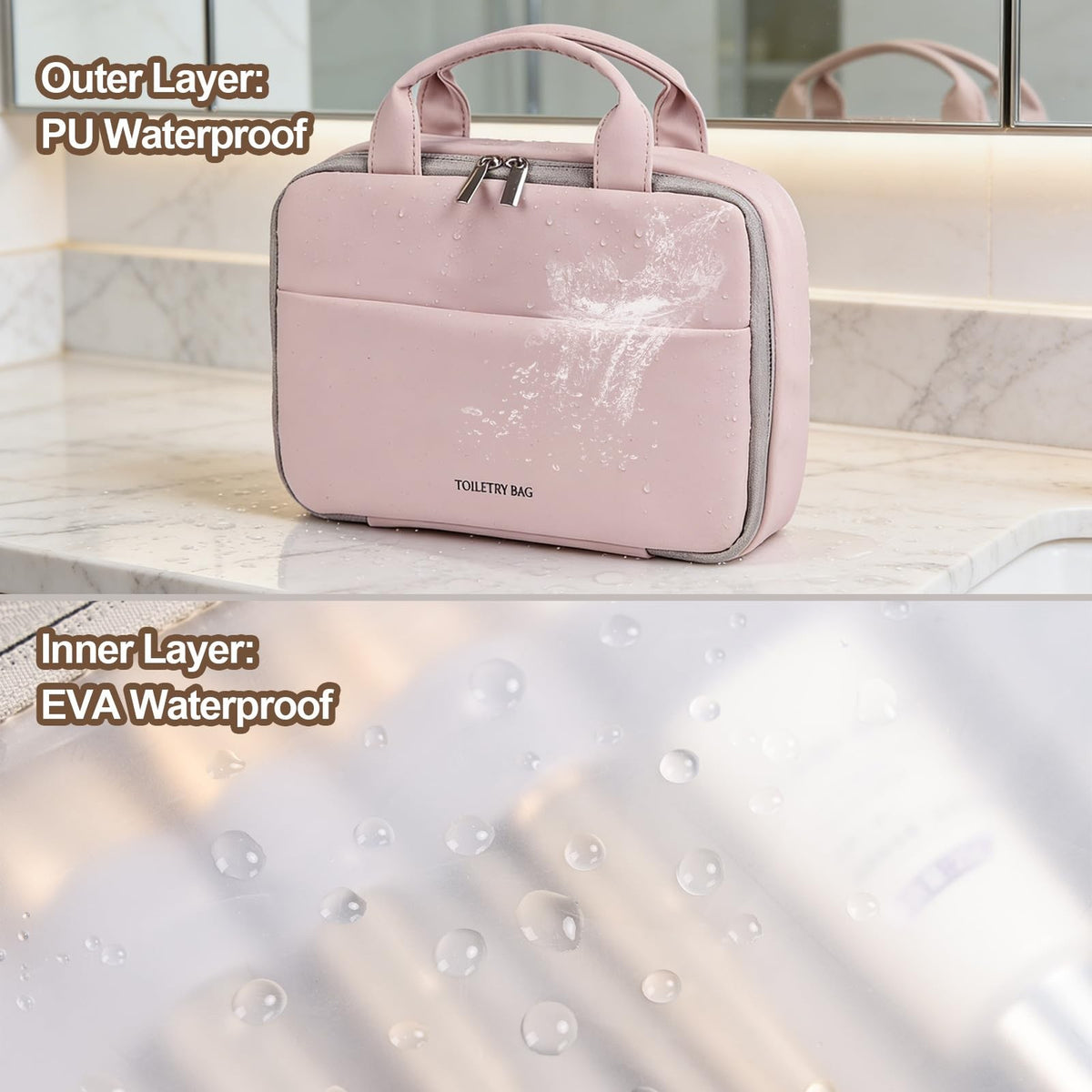 Travel Hanging Toiletry Bag for Women Waterproof Makeup Organizer Rose Pink