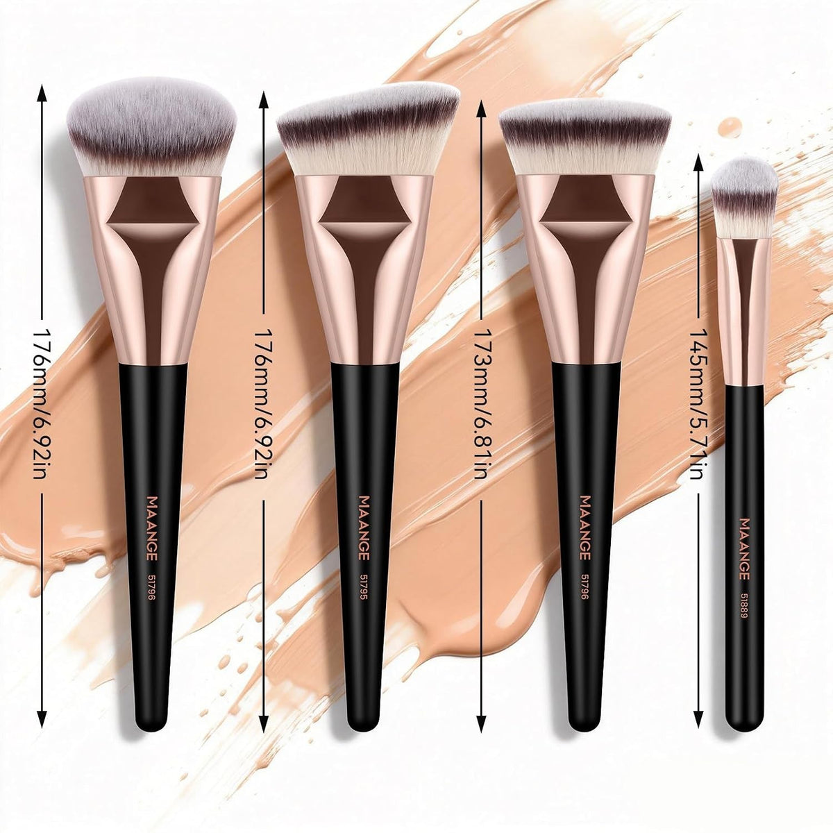 4-Piece Makeup Brush Set - Cruelty-Free Foundation, Concealer & Kabuki Brushes