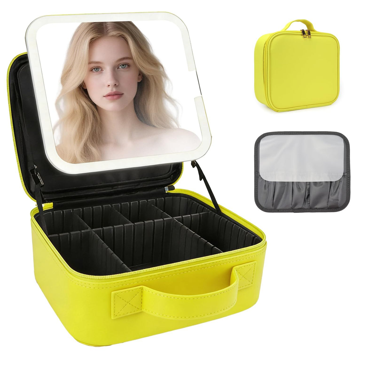 Travel Makeup Bag with LED Mirror, Adjustable Dividers & Pink Finish
