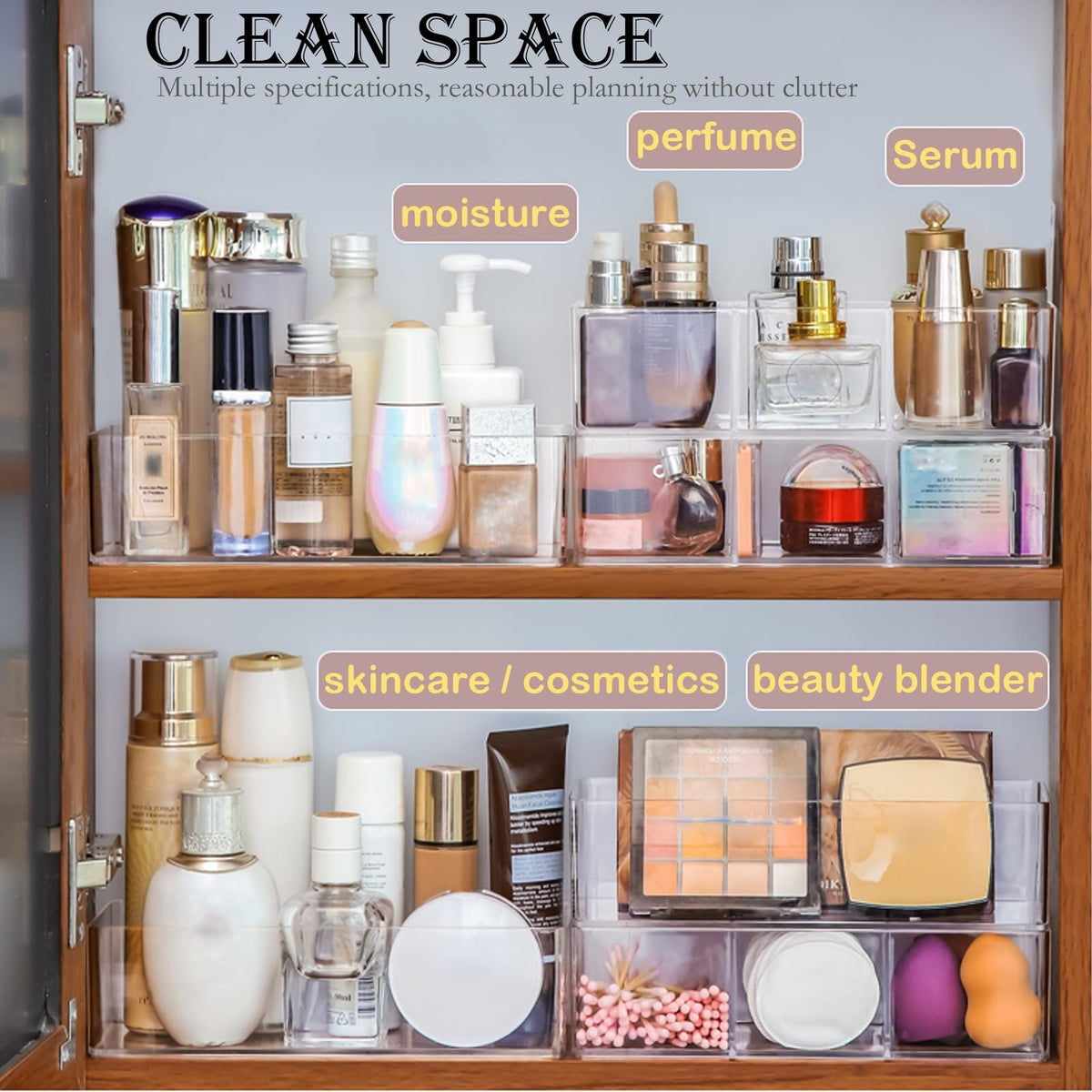 Acrylic Makeup Organizer Set with Stackable Storage Boxes for Bathroom and Vanity