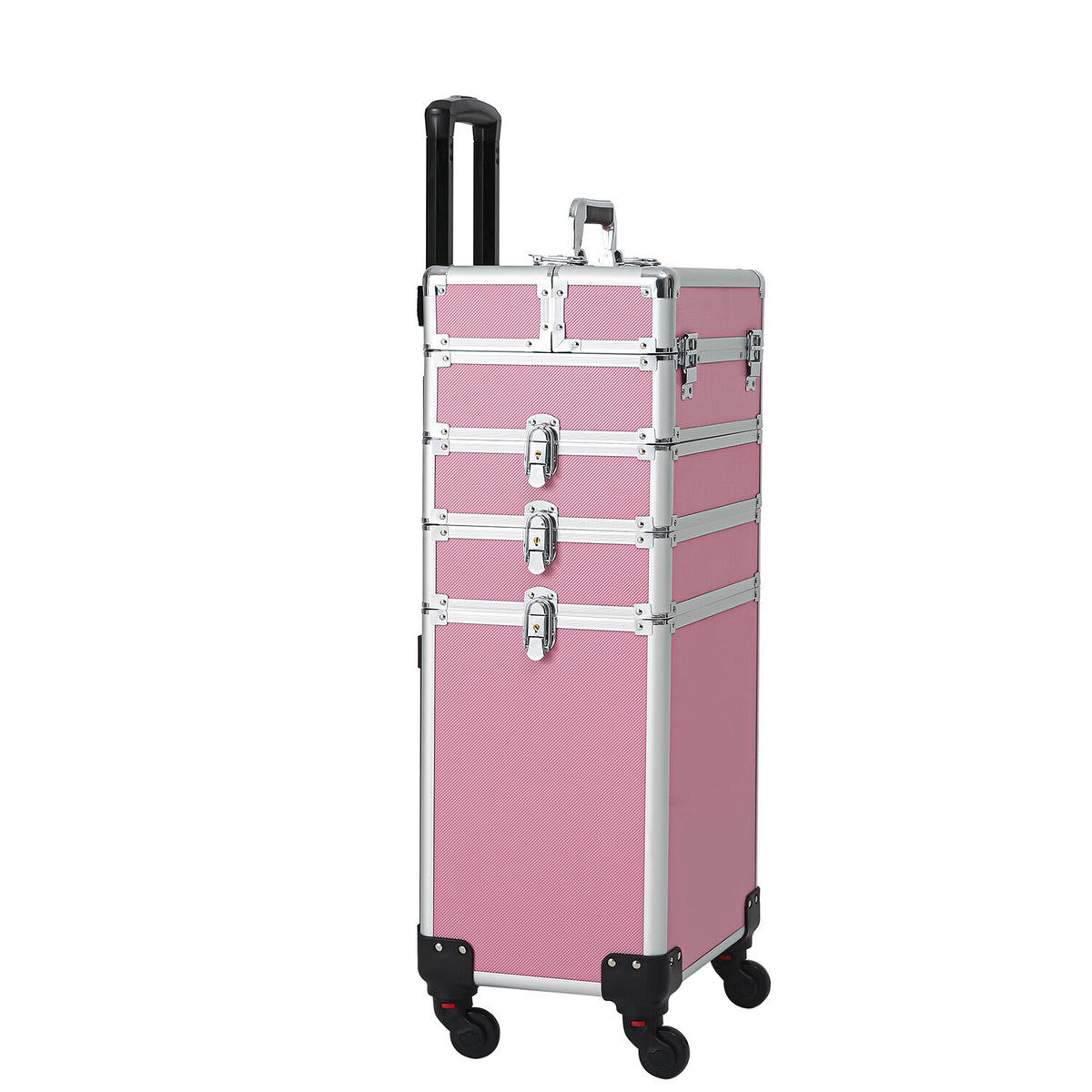 Aluminum Makeup Train Case with Wheels, Portable Cosmetic Organizer