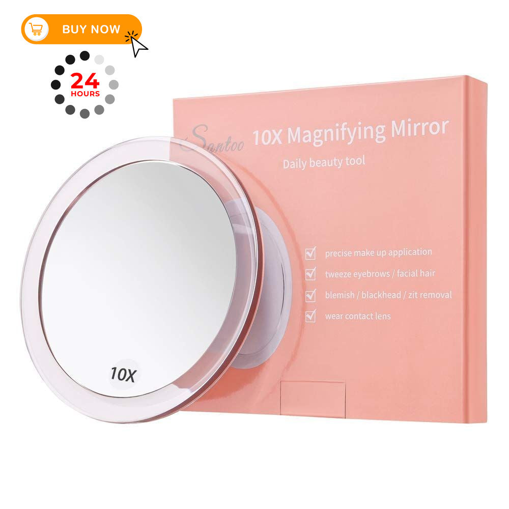 10X Magnifying Mirror with Suction Cups - Portable Bathroom & Travel Mirror, 6-Inch Round
