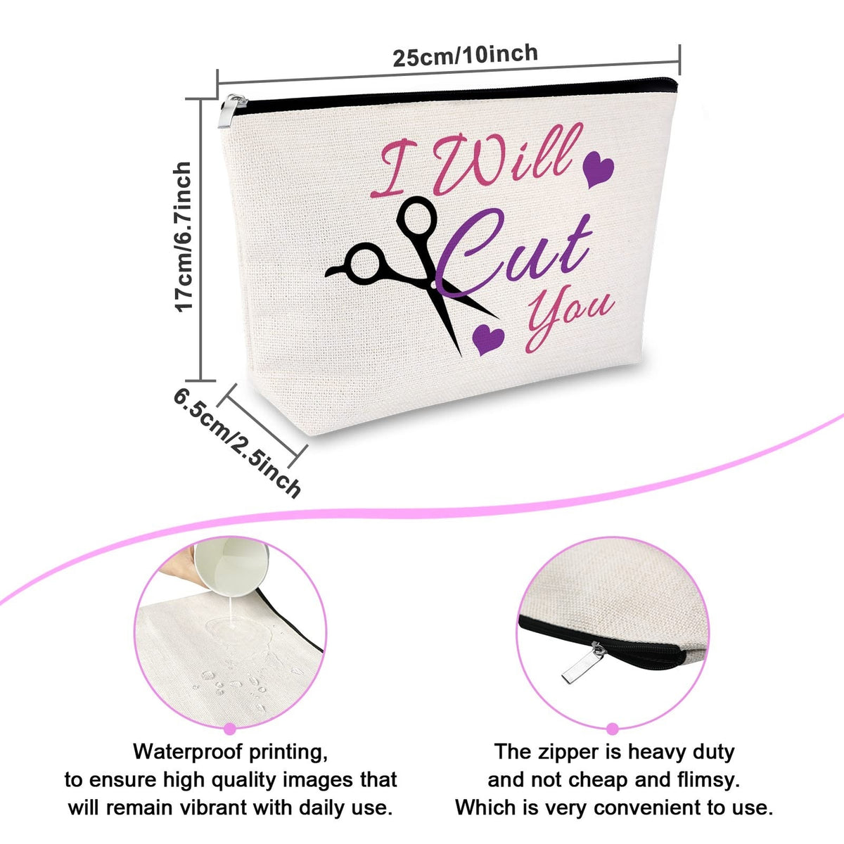 Women's Makeup Bag with Zipper - Travel Cosmetic Pouch for Hairdresser Gifts