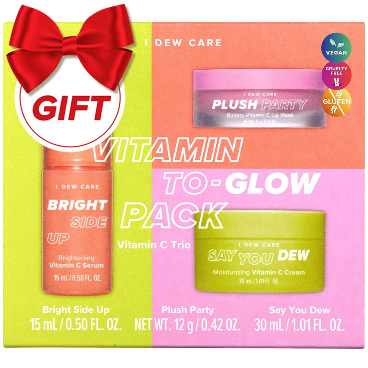 Vitamin C Brightening Skincare Set with Serum, Moisturizer & Lip Mask - Travel Size, Radiance Boost