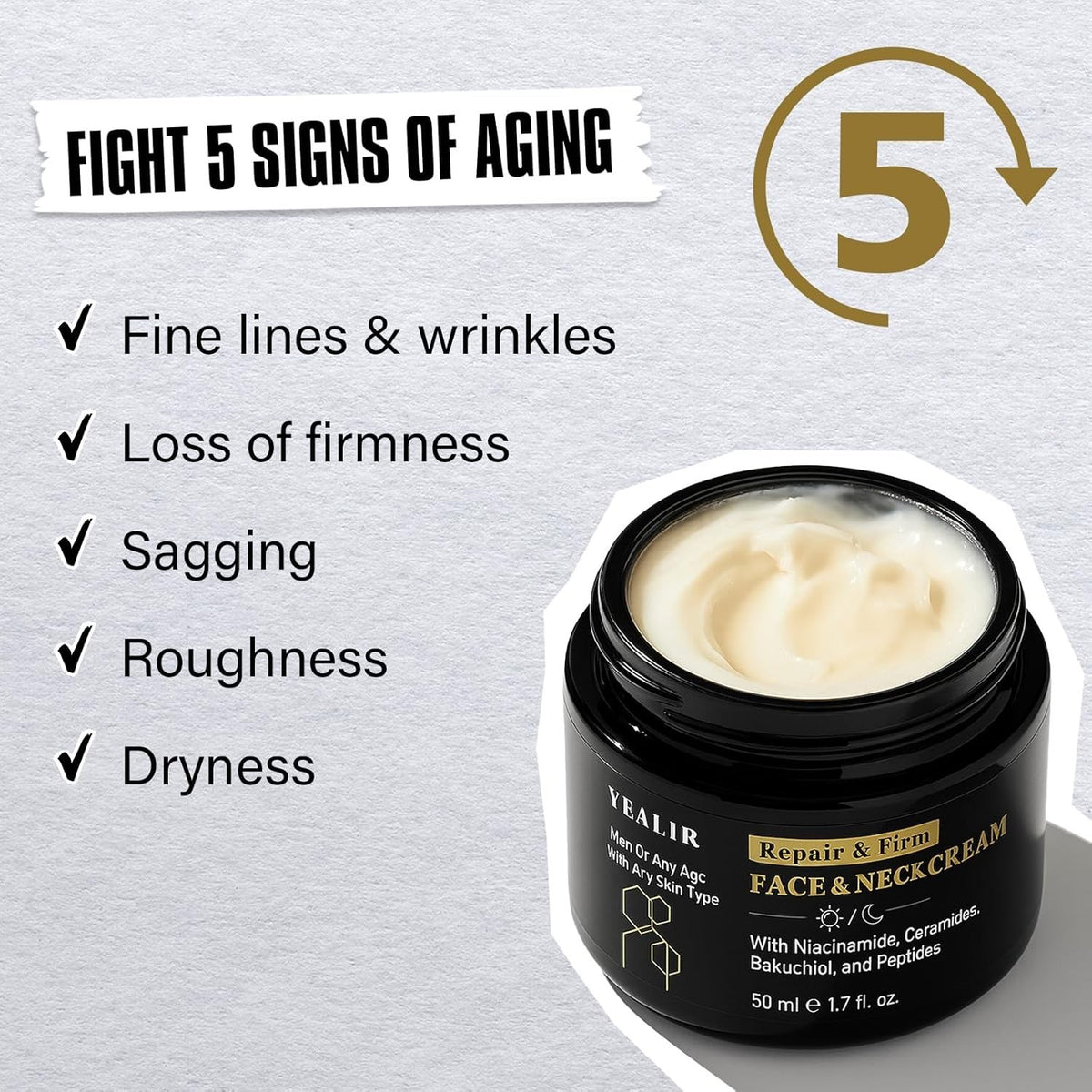 Men's Face & Neck Moisturizer Cream - Firming, Anti-Aging, Hydrating, Oil-Free
