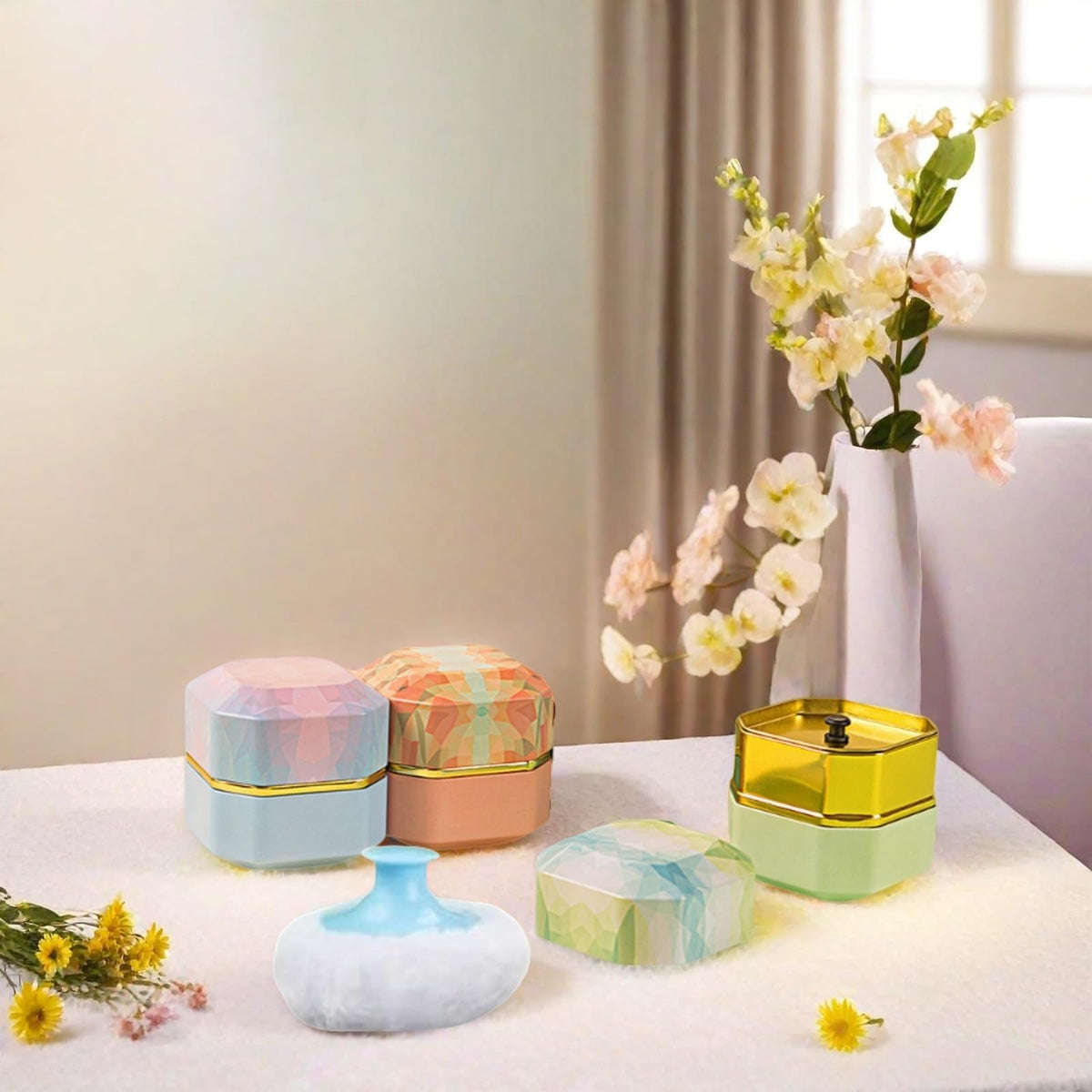 Portable Body Powder Puff and Container - 3.35 Inch Dusting Powder Jar for Women