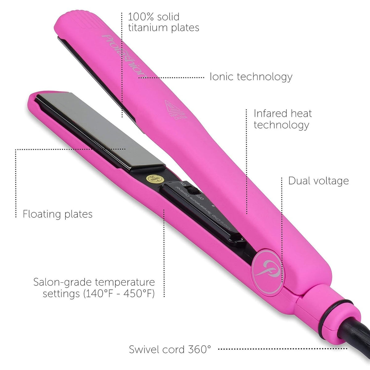 Pink Titanium Flat Iron 1-Inch Hair Styling Iron with Adjustable Temperature