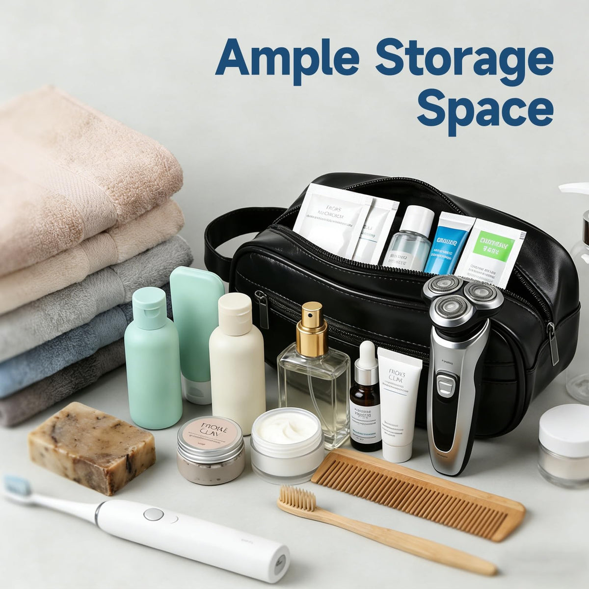 Men's Travel Toiletry Bag Free-Standing Organizer, Water-Resistant PU Leather