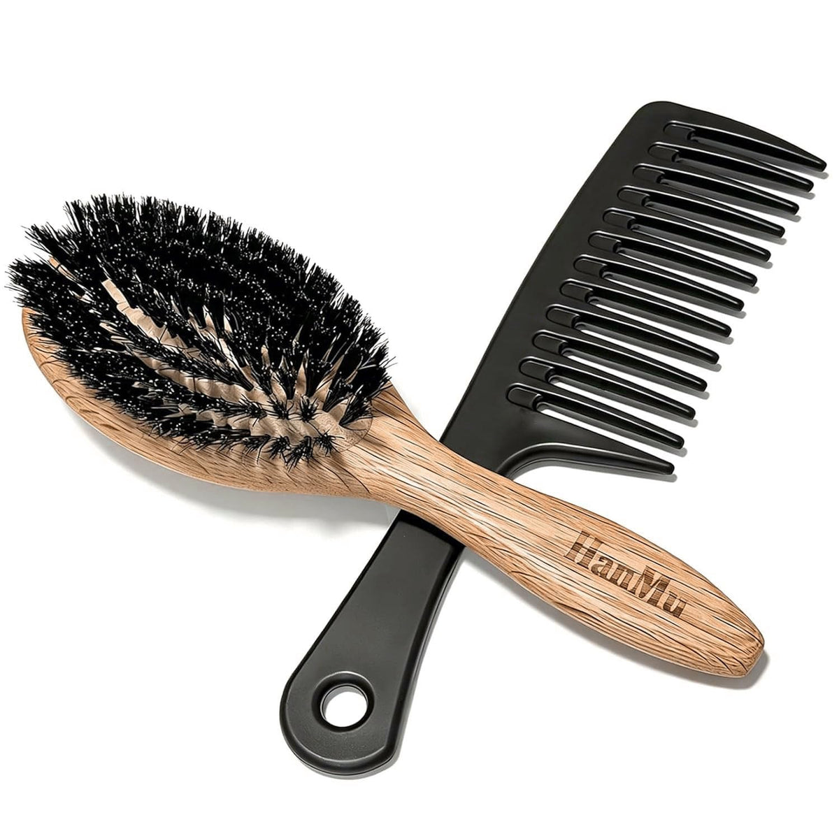 Boar Bristle Hair Brush Set for Fine & Straight Hair - Gentle Scalp Care