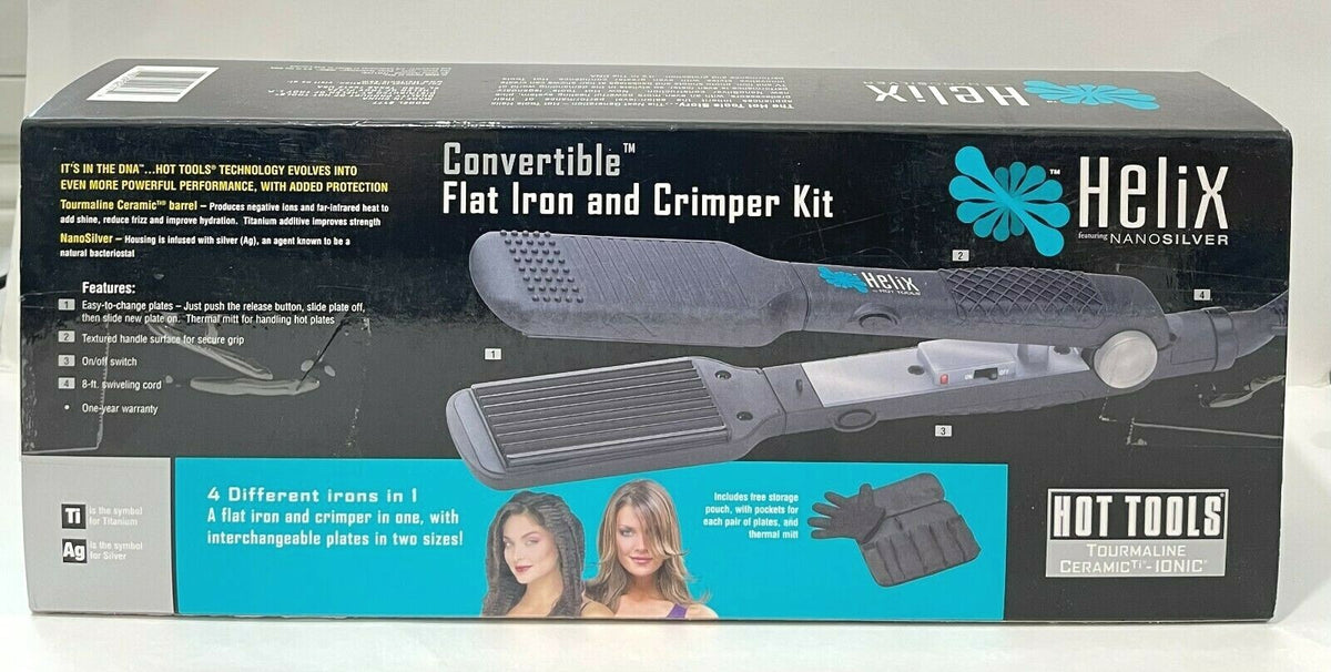 Helix Nano Silver Convertible Flat Iron and Crimper Kit - 4-in-1 Hair Styling Set