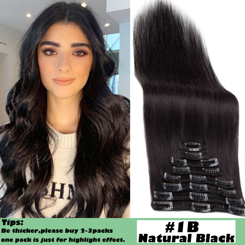 Full Head 8-Piece Clip-In Human Hair Extensions - Multiple Colors & Lengths