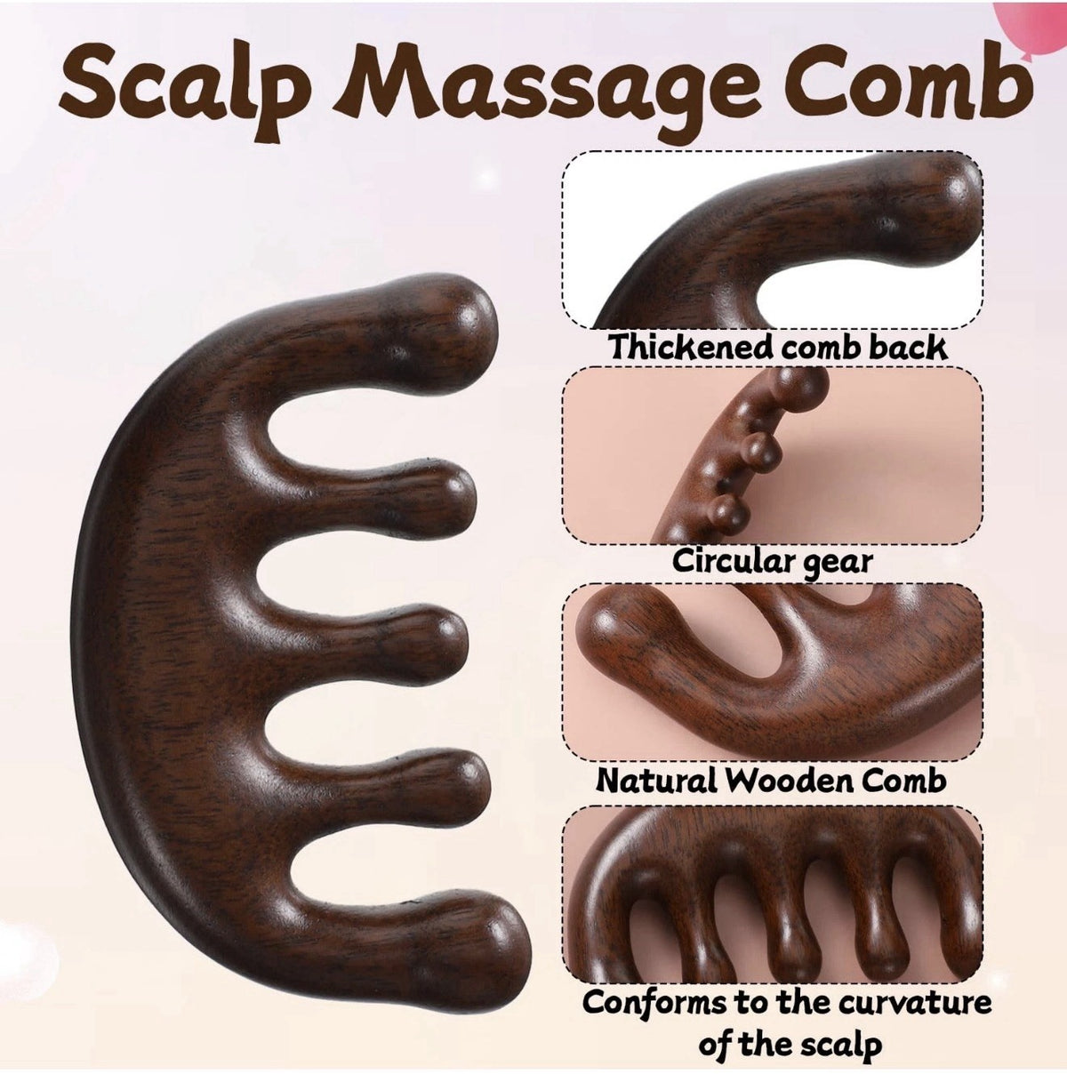 Wooden Scalp Massager & Gua Sha Comb Set for Hair Growth - 2 Pack