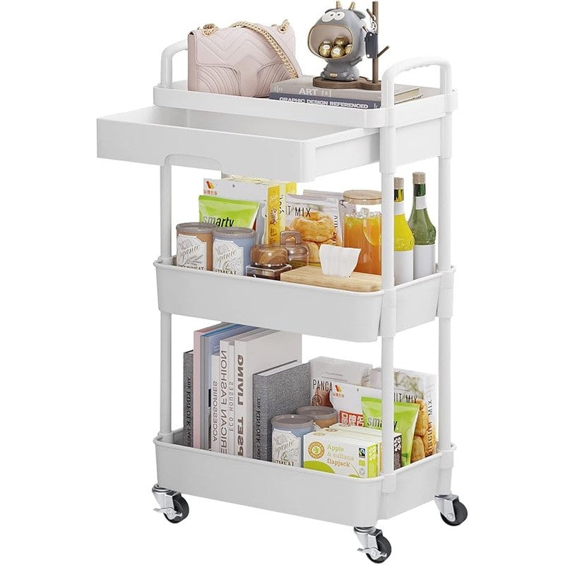 Multifunctional Rolling Storage Cart with Drawers and Casters - 3 or 4 Tiers