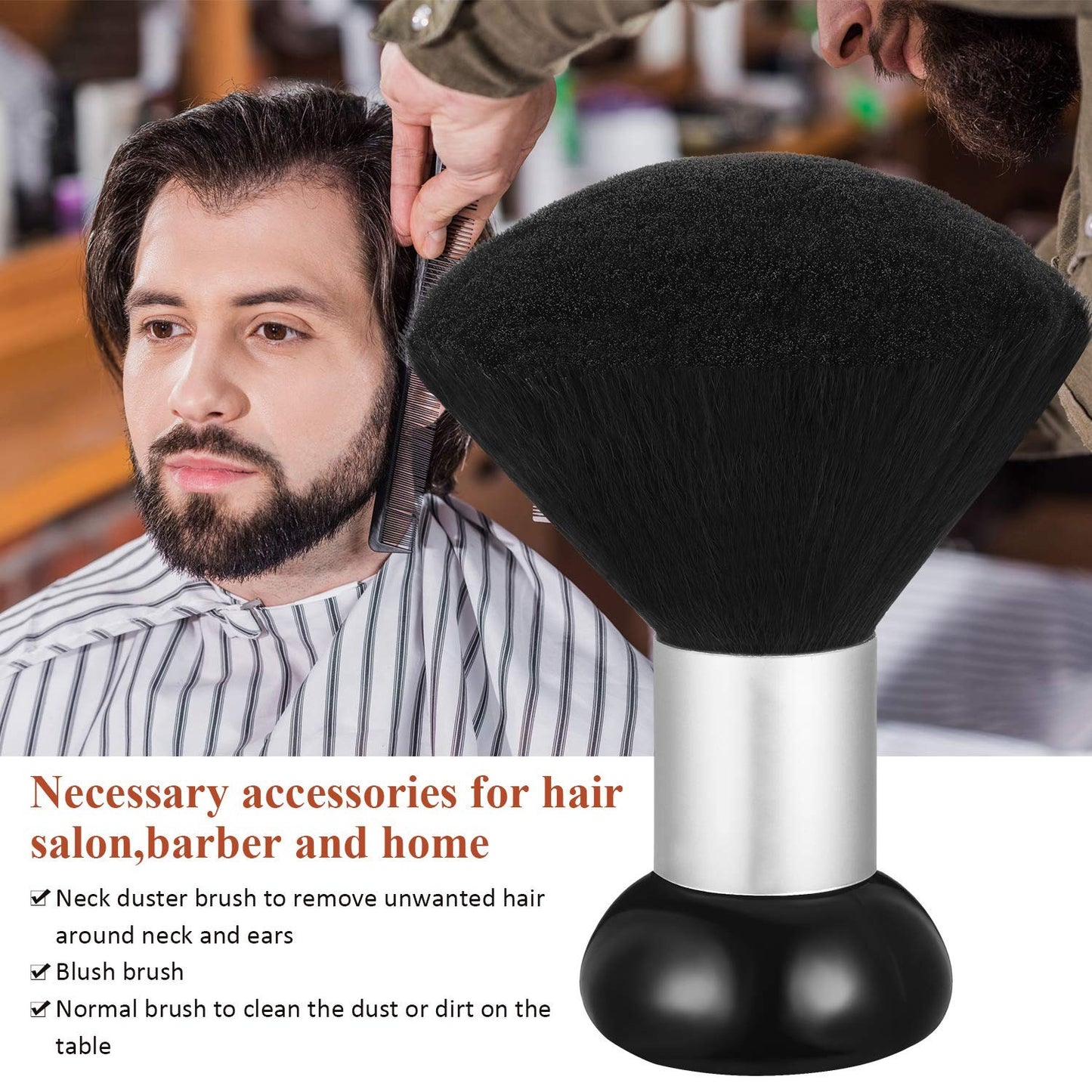 Barber Neck Duster Brush Set for Hair Cutting & Cleaning - Soft Synthetic Bristles