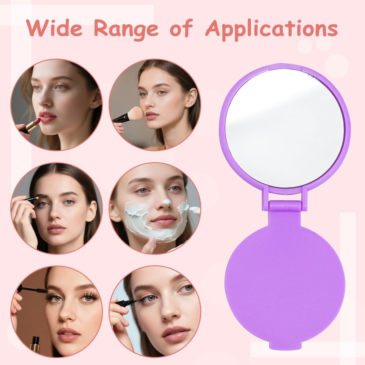 Mini Folding Pocket Mirror Set - 6 Colors, 60 Pack Compact Travel Mirrors