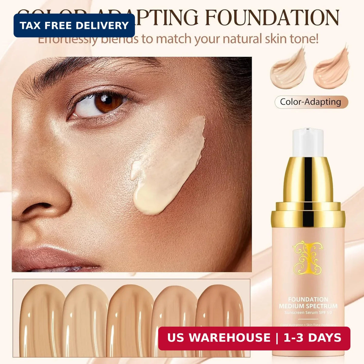 4-in-1 Waterproof Foundation with SPF 50+ Color Changing Longwearing Makeup