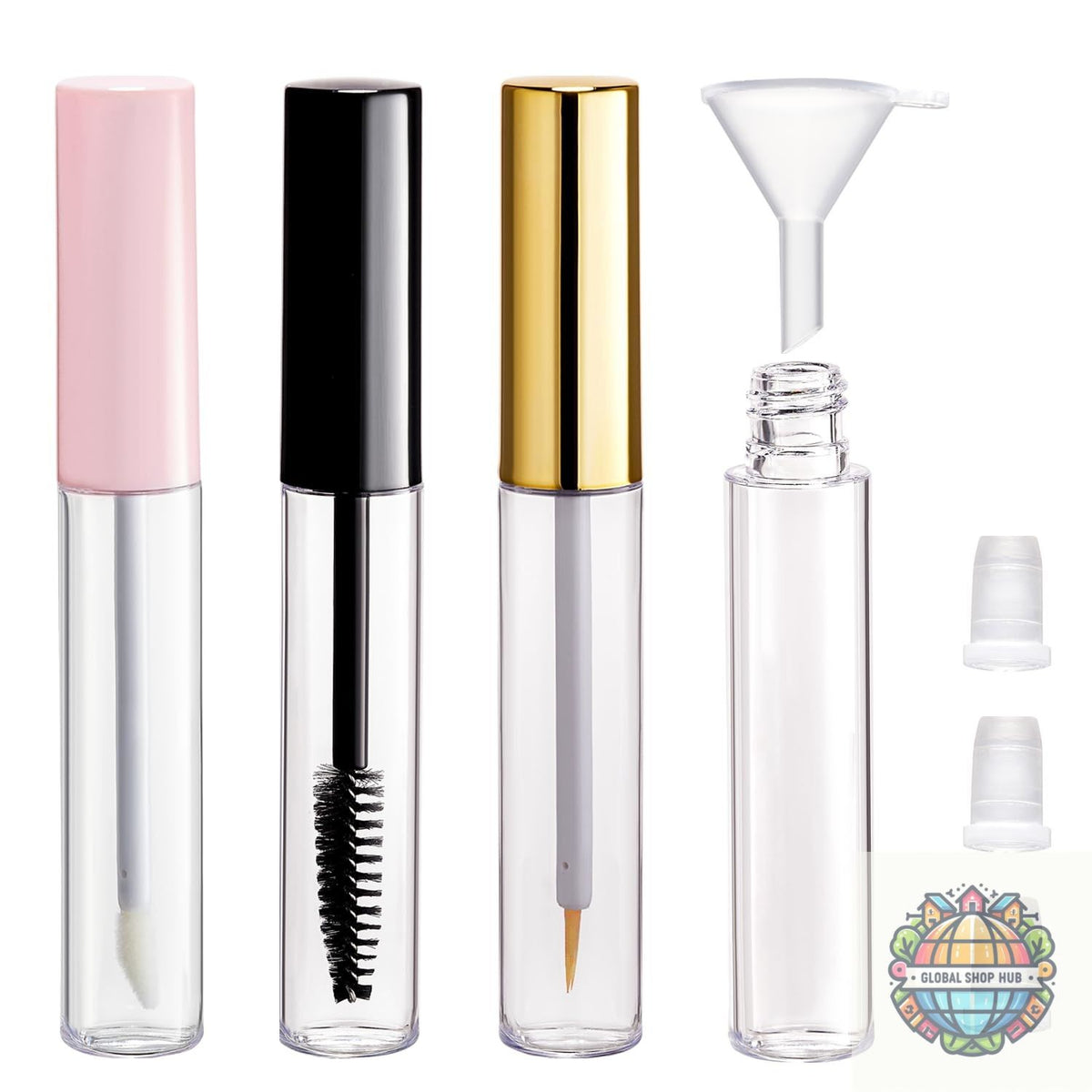 Refillable Lip Gloss & Mascara Tube Set with Wand - Travel Size Cosmetic Containers