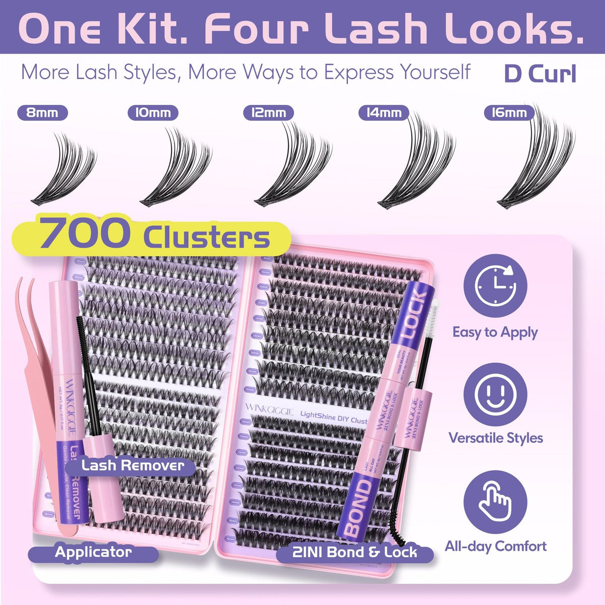 Eyelash Clusters Kit with 700 Faux Lashes & Tools - Natural & Glam Styles