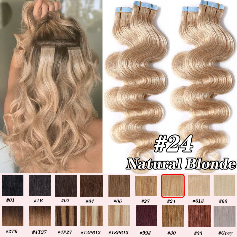 Remy Human Hair Extensions Tape In Full Head Wavy Balayage 200g